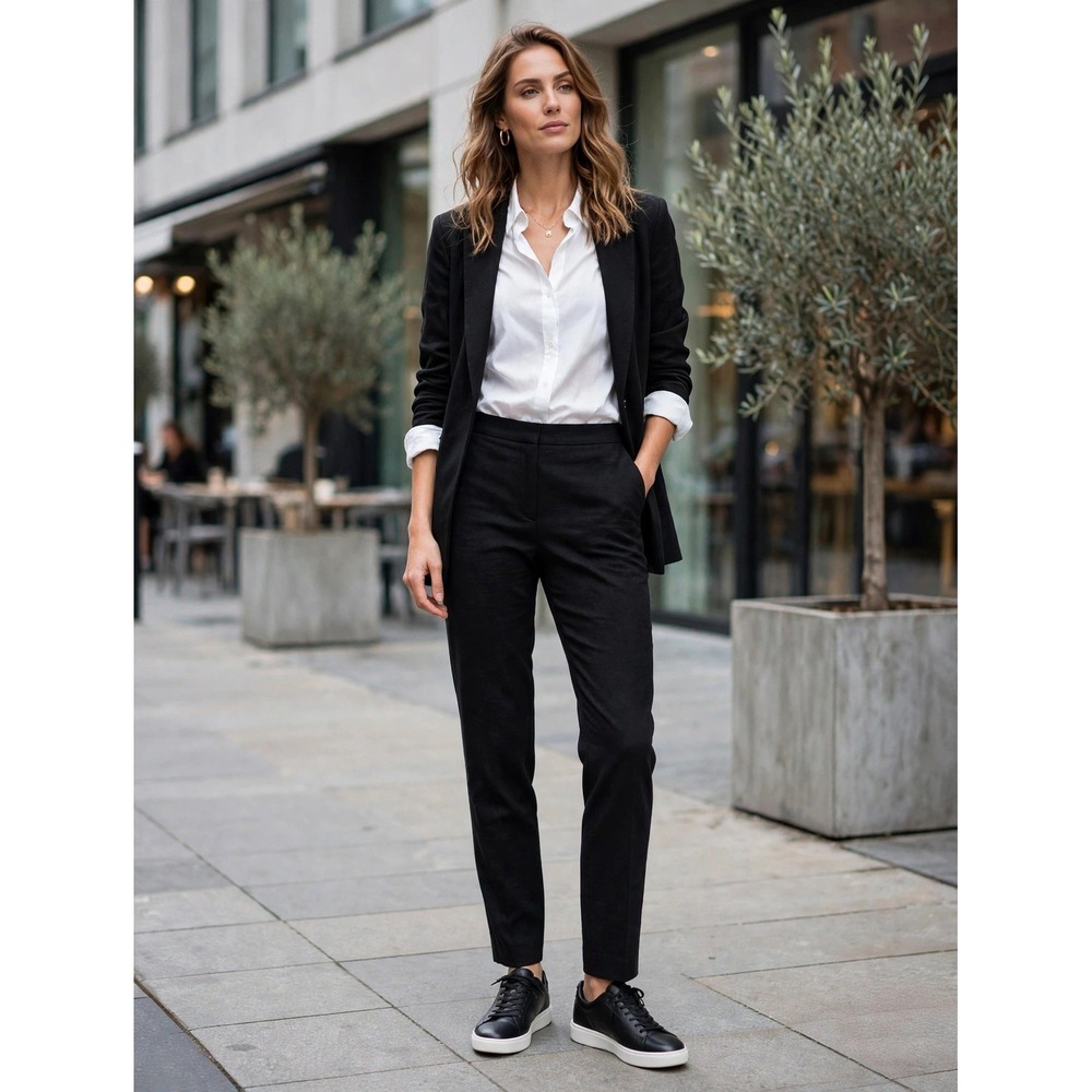 Theory Treeca Pull On Good Crunch Black Linen Blend Slim Pants K0203201 Size 0